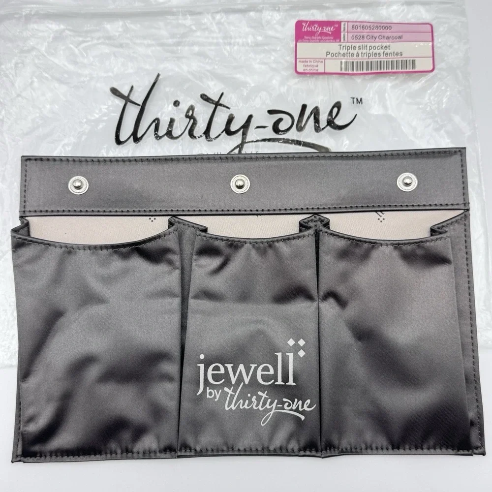 NEW Jewell By Thirty One Triple Slit Pocket Snap Bag Pouch City Charcoal Organiz